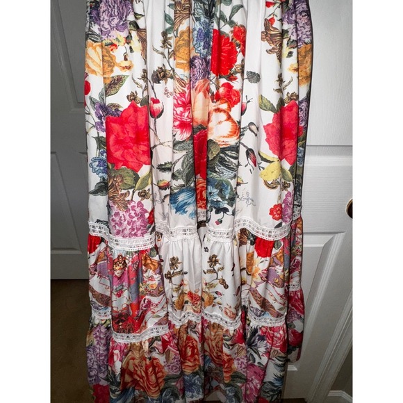 Bella Burnett  Floral Print Maxi Dress Ruffle Sleeve Smocked Waist Tie - Picture 10 of 12